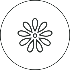 Black flower-like symbol to symbolize Primally Pure does not use anything artificial in products