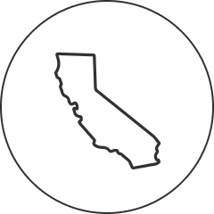 Outline of the state of California in a circular border to symbolize Primally Pure products are made in the USA and headquarters in Southern California