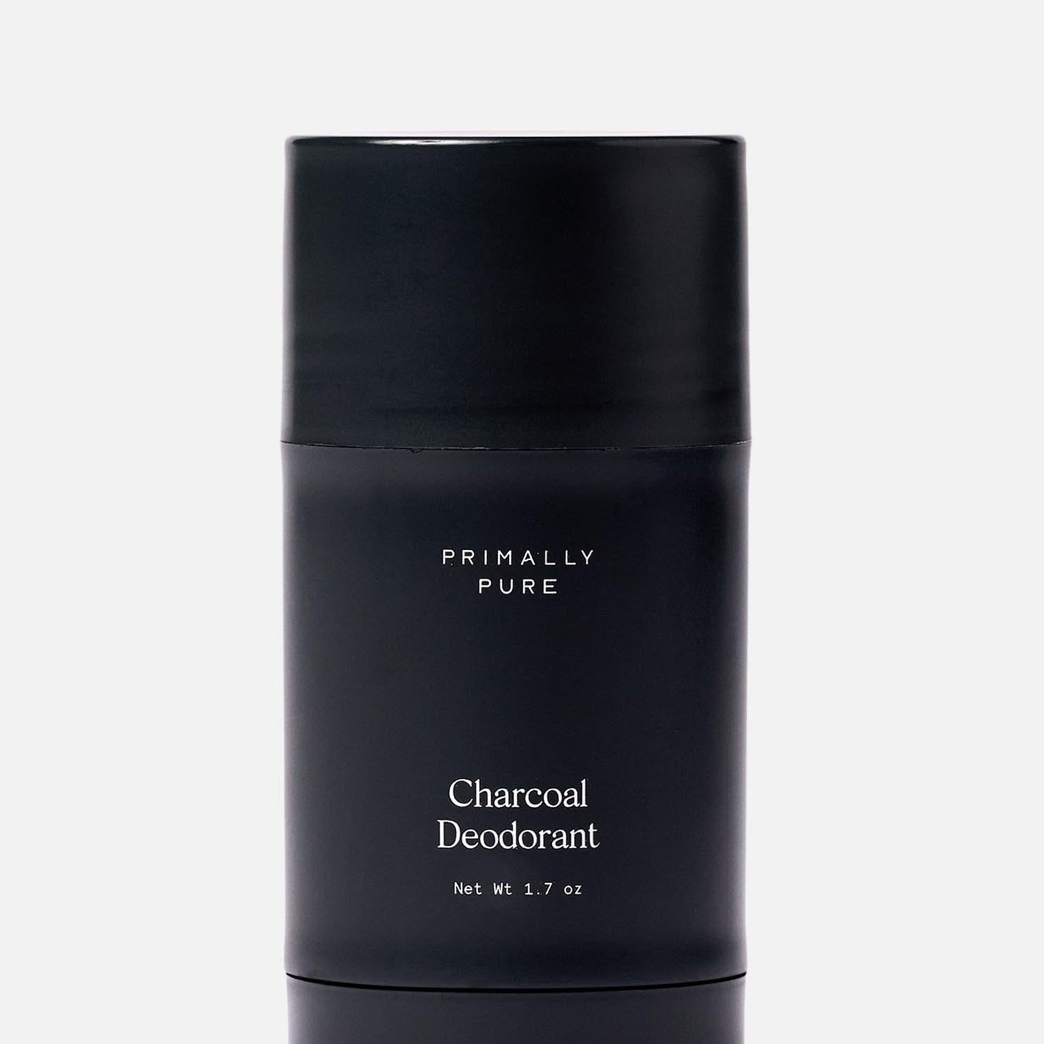 Primally Pure charcoal deodorant in sleek black packaging, a deodorant with charcoal for natural odor protection and skincare.