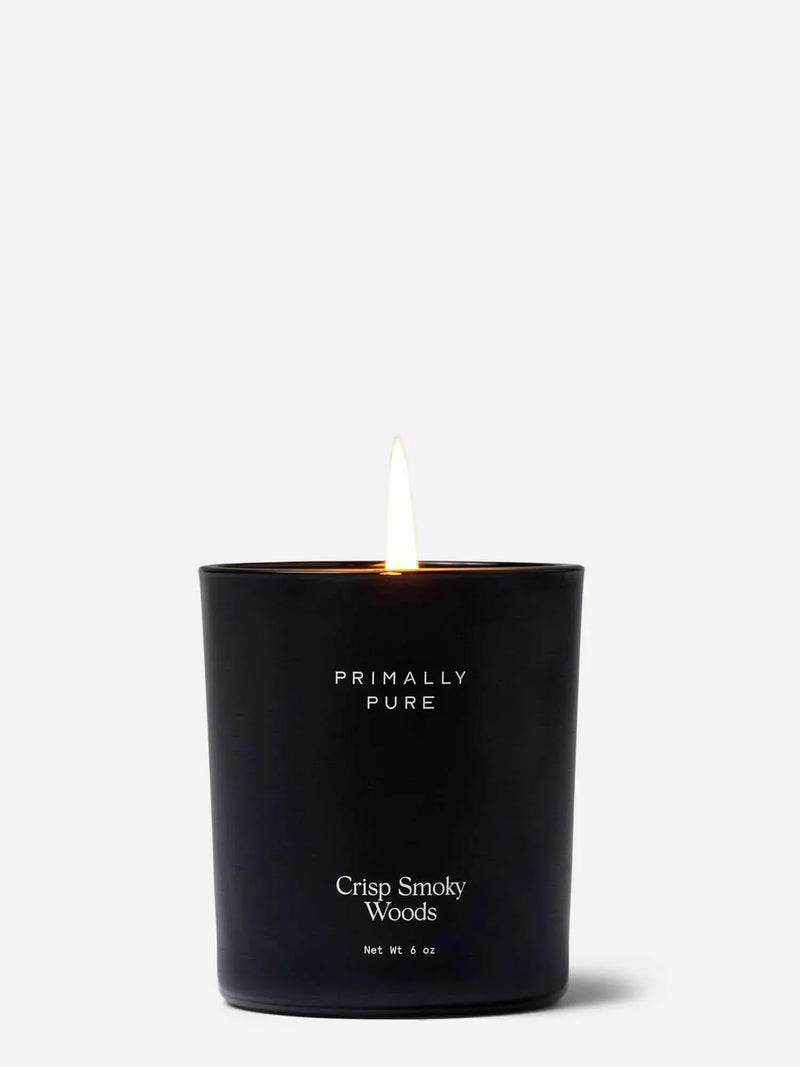 Primally Pure Crisp Smoky Woods Candle on a white background