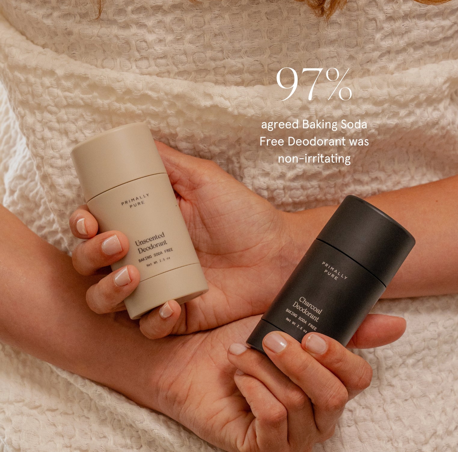 Woman holding Baking Soda Free Deodorant - non-toxic deodorant for sensitive skin
