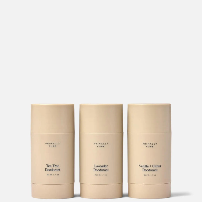 Deodorant Trio Primally Pure Deodorant Bundle and a discount price for 3 natural deodorants with thousands of 5-star reviews