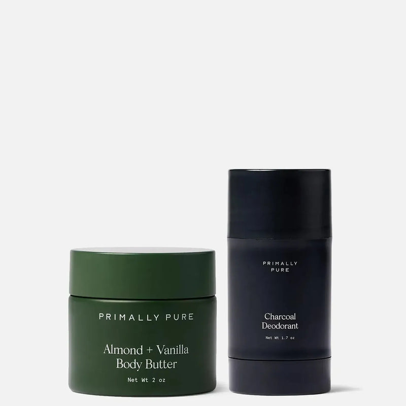 Everyday Body Duo Primally Pure Best-Selling Body Products Charcoal Deodorant and Almond + Vanilla Body Butter Bundled