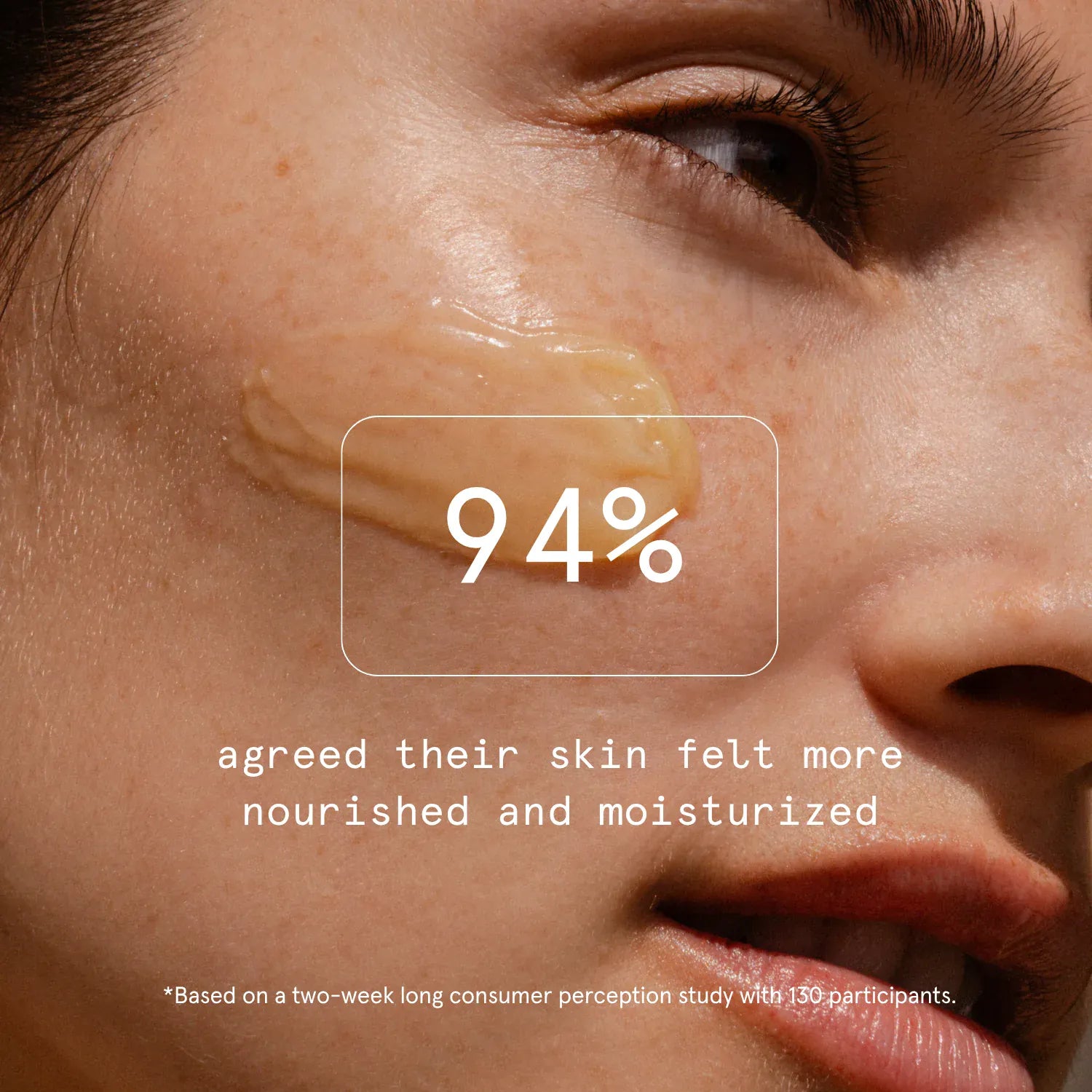 Primally Pure Everything Tallow Balm on woman's face. Text overlay shows 94% of users agreed skin felt more nourished and moisturized.