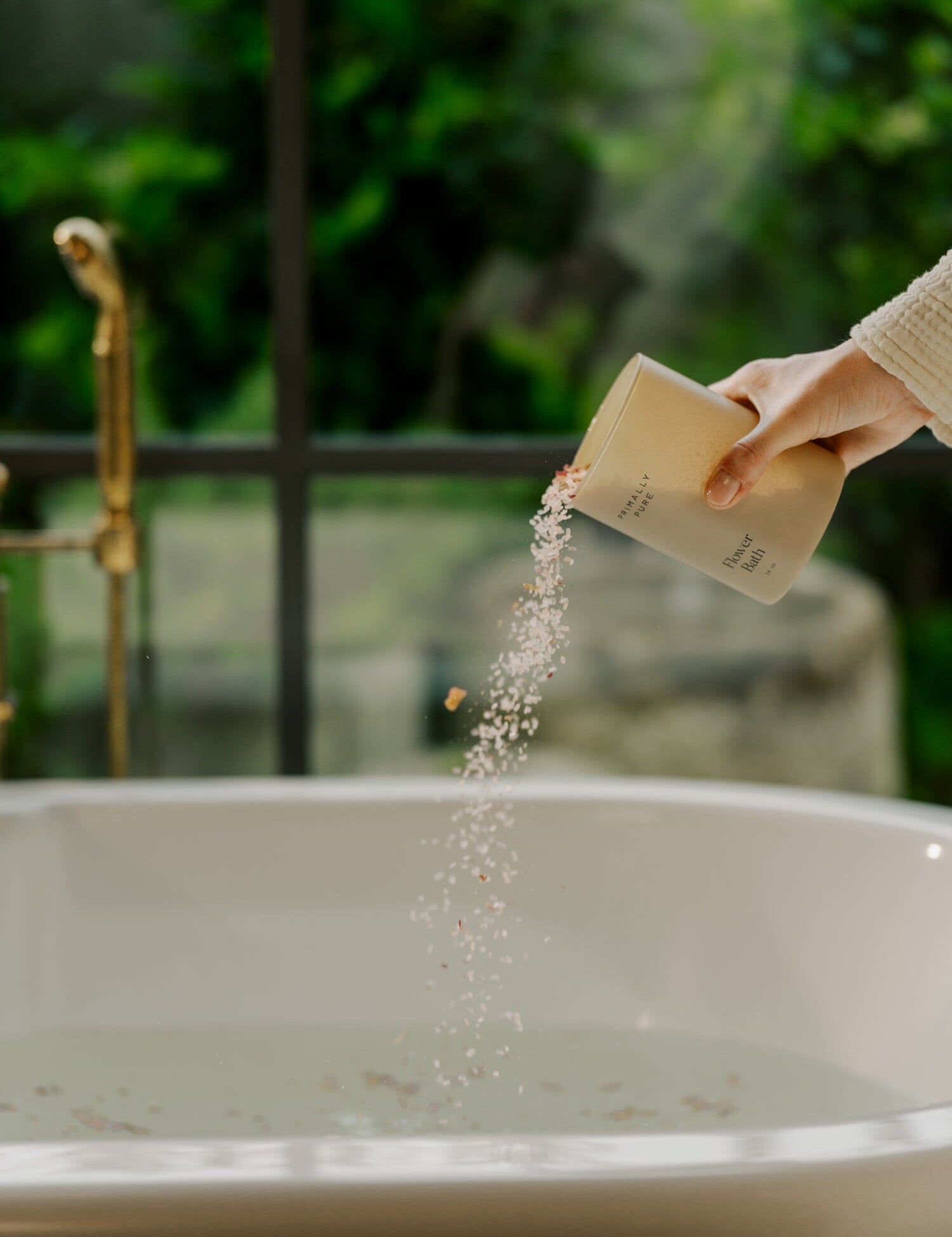 2024 Flower Bath Bath Primally Pure being poured into tub