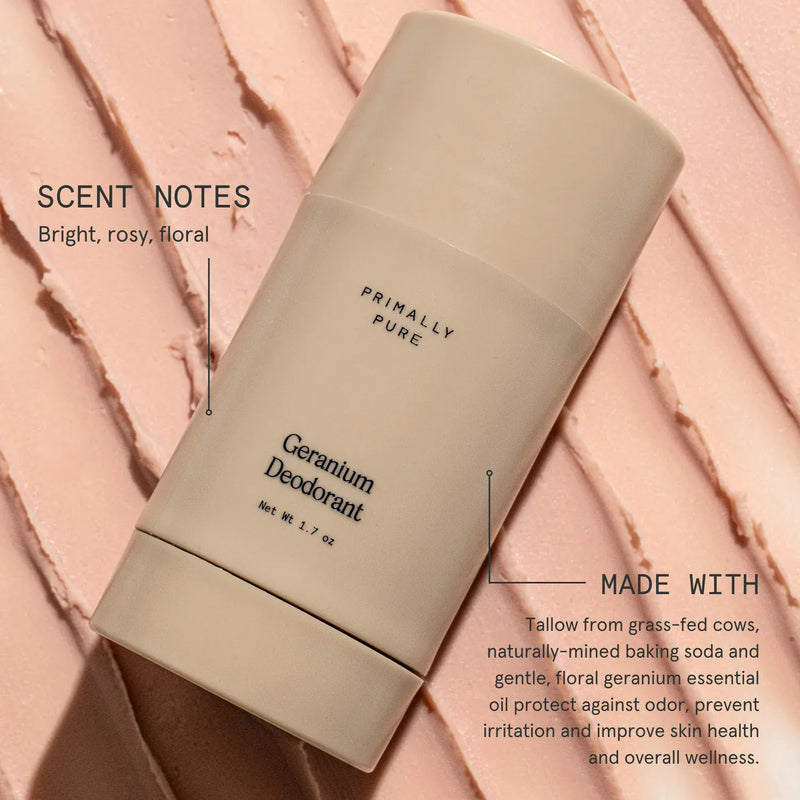 Geranium Deodorant Primally Pure natural aluminum-free deodorant with tallow - 40,000 5-star reviews