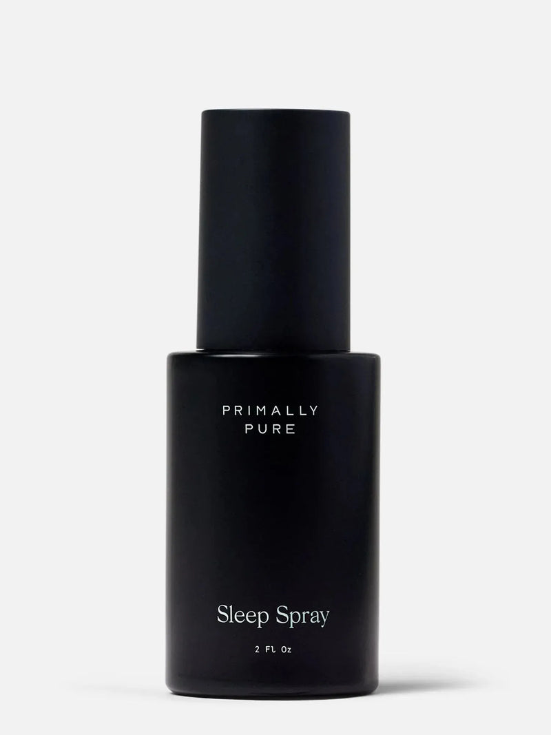 Black bottle of Primally Pure Sleep Spray on a white background