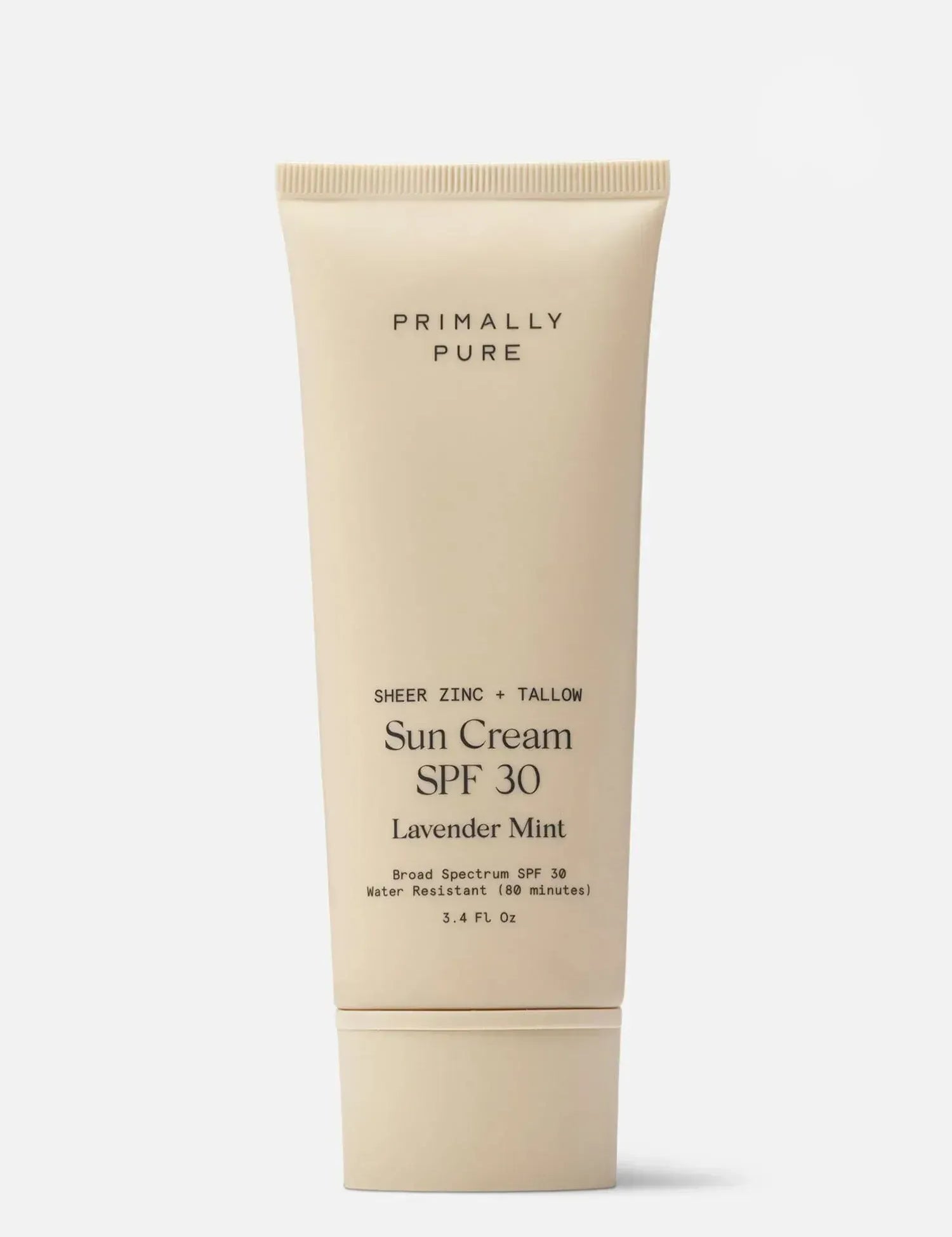 Tube of Primally Pure Tallow Based Mineral Sun Cream SPF 30 Lavender Mint on a white background