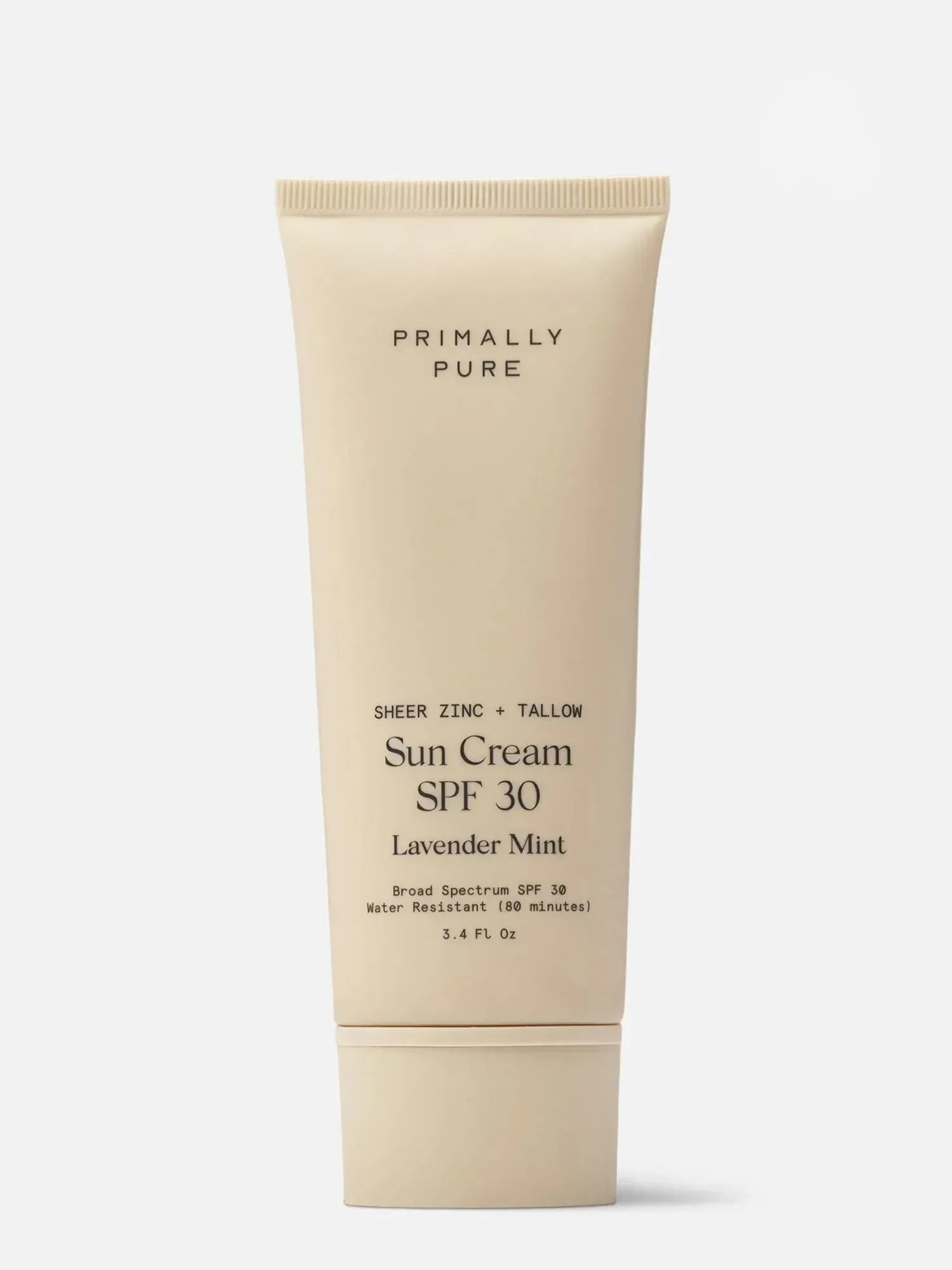 Tube of Primally Pure Tallow Based Mineral Sun Cream SPF 30 Lavender Mint on a white background
