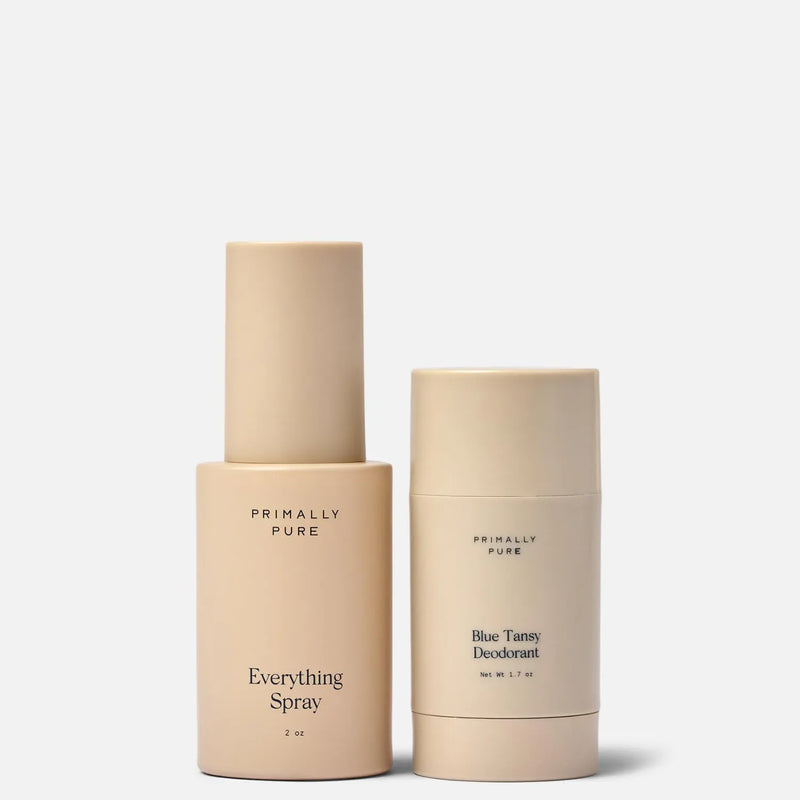 Primally Pure Everything Spray and Blue Tansy Deodorant set on a clean white background. The Pit Kit Bundle get 2 best-selling products at a bundle price.